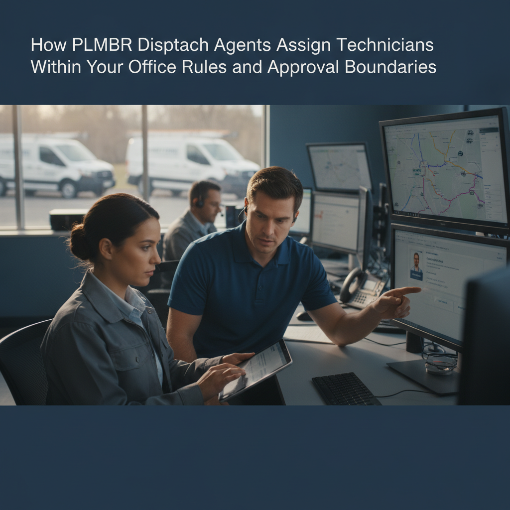 How PLMBR Dispatch Agents Assign Technicians Within Your Office Rules and Approval Boundaries